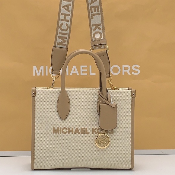 Michael Kors Mirella Small Shopper Top Zip Crossbody Bag Camel MK NWT - Picture 2 of 15